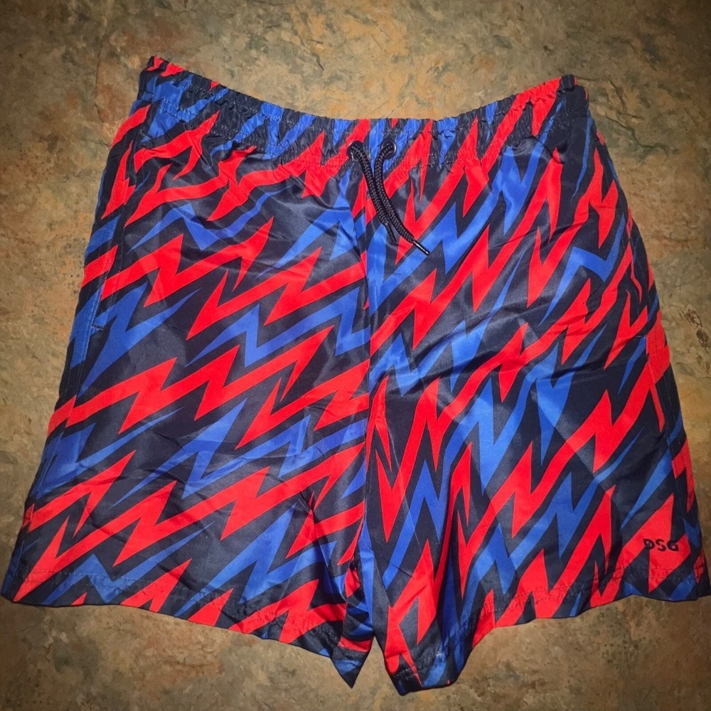 DSG Boys Volley Short Print, Size Large, Red & Blue Zigzag Pattern 19736